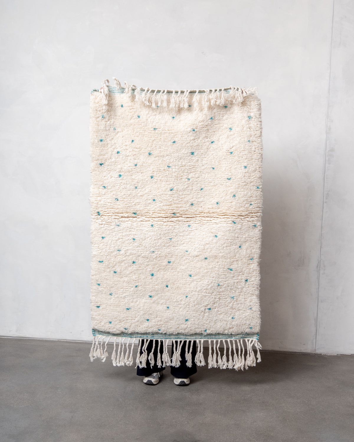Modern, designer, handcrafted Berber rug from Morocco. Beniourain carpet with beautiful colours and patterns and fluffy wool texture.